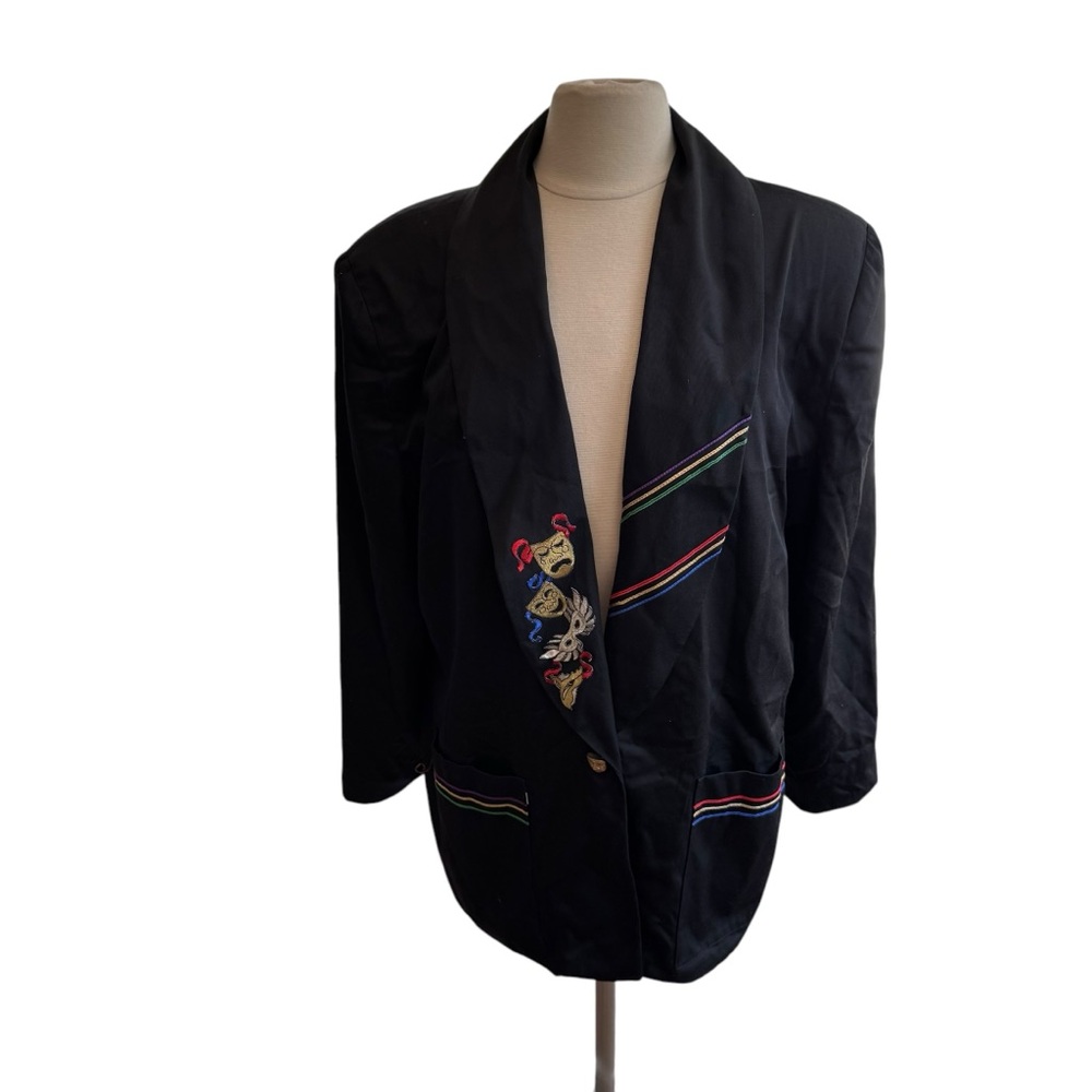 VTG 80/90’s Black Blazer Jacket Embroidered Theatrical Women’s Sz XL NEW